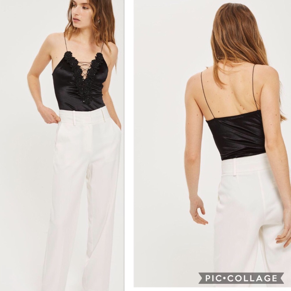 Topshop Lace-up velvet bodysuit NWT